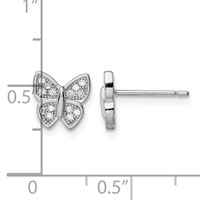 Sterling Silver Rhodium-plated CZ Butterfly Post Earrings view 4