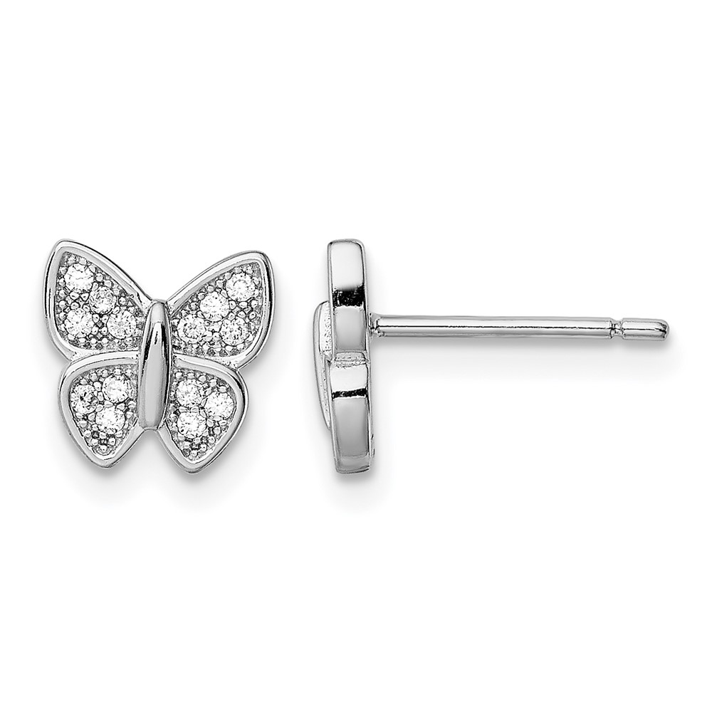 Sterling Silver Rhodium-plated CZ Butterfly Post Earrings (QE13964)