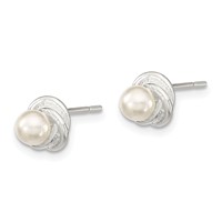 Sterling Silver Polished Synthetic Pearl Post Earrings view 2