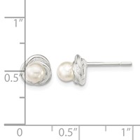 Sterling Silver Polished Synthetic Pearl Post Earrings view 4