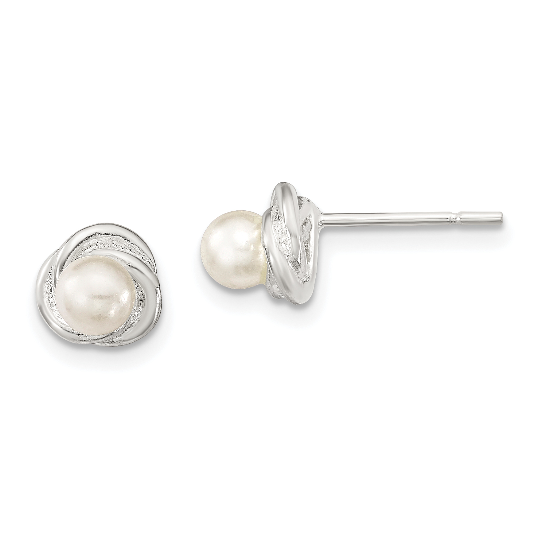 Sterling Silver Polished Synthetic Pearl Post Earrings (QE13969)
