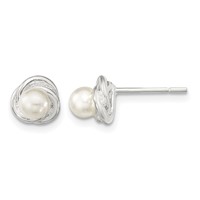 Sterling Silver Polished Synthetic Pearl Post Earrings view 1
