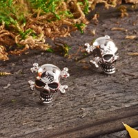 Sterling Silver Rhodium-plated Antiqued Enameled Skull Post Earrings view 5