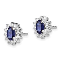 Sterling Silver Rhodium-plated CZ Lab Cr. Blue Sapphire Earrings view 2