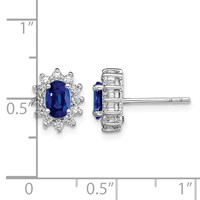 Sterling Silver Rhodium-plated CZ Lab Cr. Blue Sapphire Earrings view 4