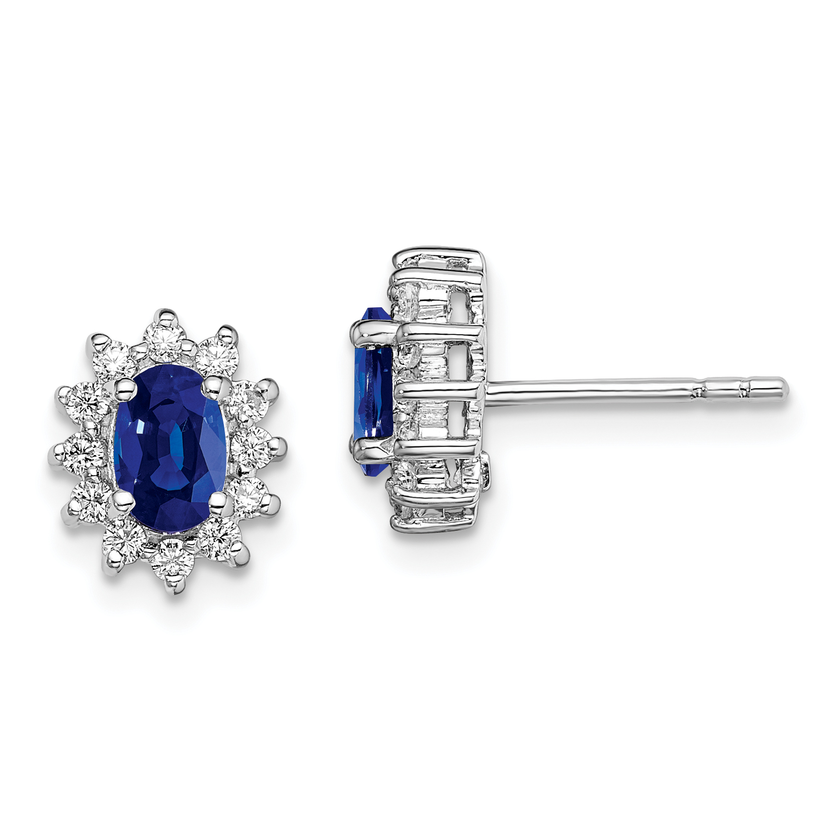 Sterling Silver Rhodium-plated CZ/Lab Cr. Blue Sapphire Earrings (QE13978)