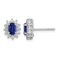 Sterling Silver Rhodium-plated CZ Lab Cr. Blue Sapphire Earrings view 1