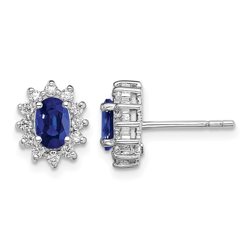 Sterling Silver Rhodium-plated CZ Lab Cr. Blue Sapphire Earrings