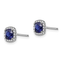Sterling Silver Rhod-plated Created Blue White Sapphire Post Earrings view 2