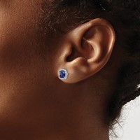 Sterling Silver Rhod-plated Created Blue White Sapphire Post Earrings view 3