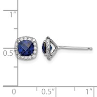 Sterling Silver Rhod-plated Created Blue White Sapphire Post Earrings view 4