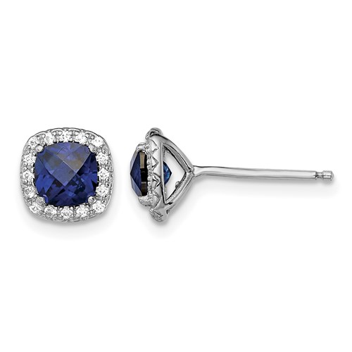 Sterling Silver Rhod-plated Created Blue White Sapphire Post Earrings