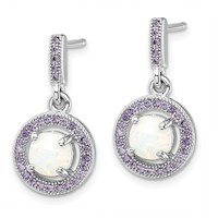 Sterling Silver Rhodium-plated Created Opal and Purple CZ Post Earrings view 2