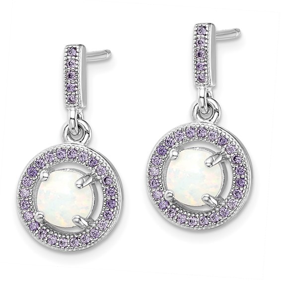 Sterling Silver Rhodium-plated Created Opal and Purple CZ Post Earrings