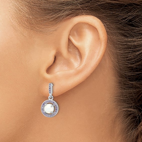 Sterling Silver Rhodium-plated Created Opal and Purple CZ Post Earrings