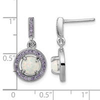 Sterling Silver Rhodium-plated Created Opal and Purple CZ Post Earrings view 4