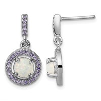 Sterling Silver Rhodium-plated Created Opal and Purple CZ Post Earrings view 1