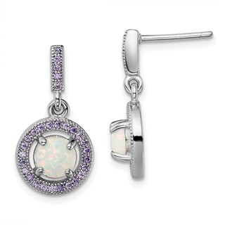 Sterling Silver Rhodium-plated Created Opal and Purple CZ Post Earrings