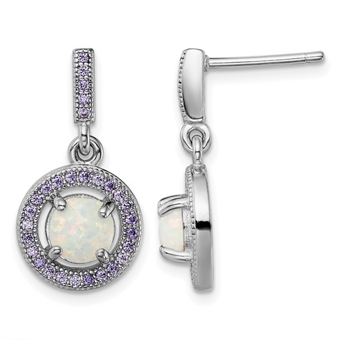 Sterling Silver Rhodium-plated Created Opal and Purple CZ Post Earrings