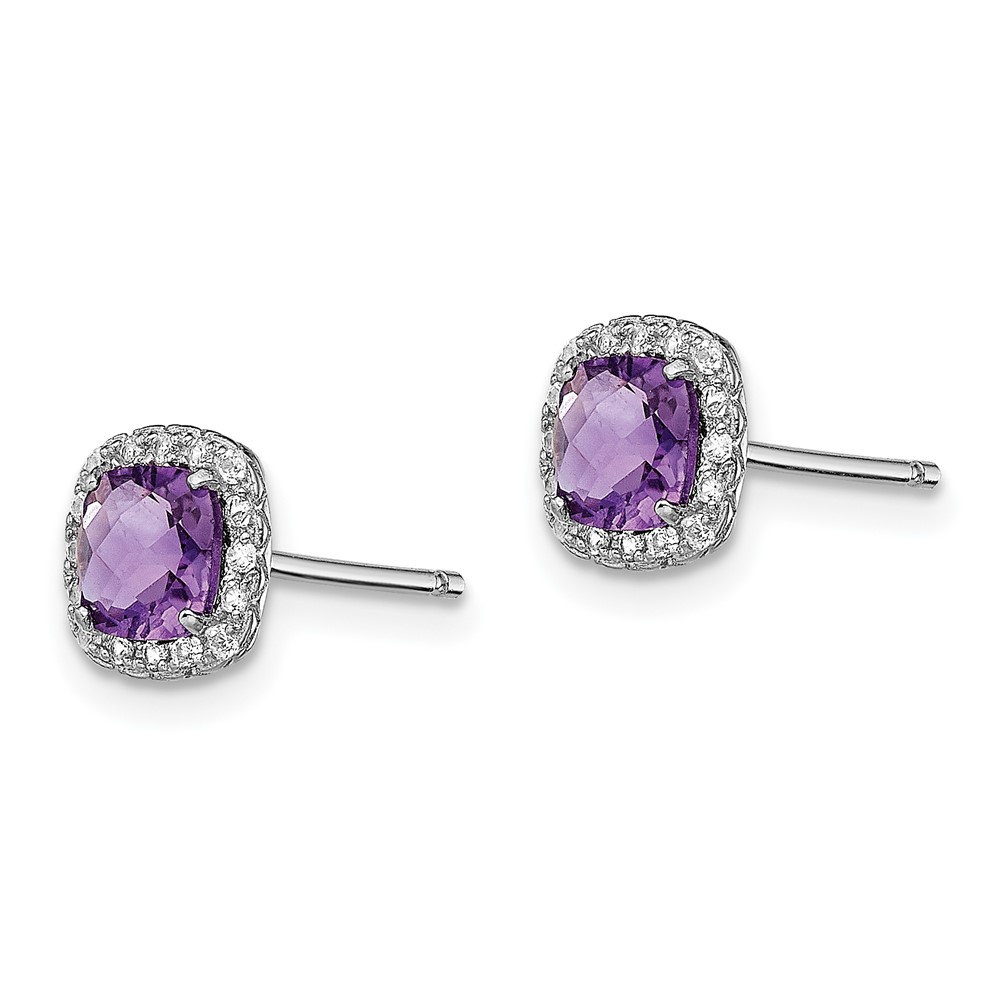 Sterling Silver Rhodium Plated Amethyst and Cr White Sapphire Earrings (QE13982)