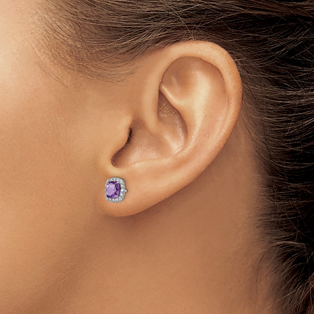 Sterling Silver Rhodium Plated Amethyst and Cr White Sapphire Earrings (QE13982)