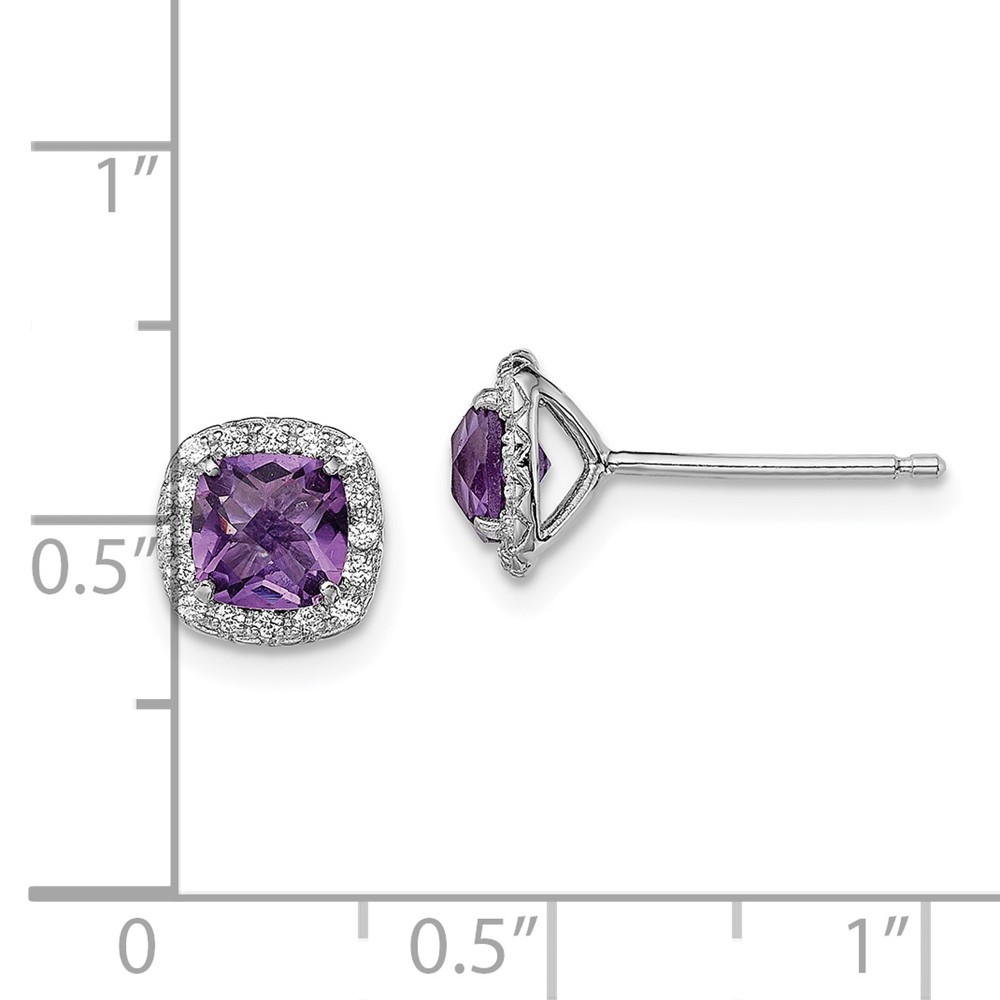 Sterling Silver Rhodium Plated Amethyst and Cr White Sapphire Earrings (QE13982)