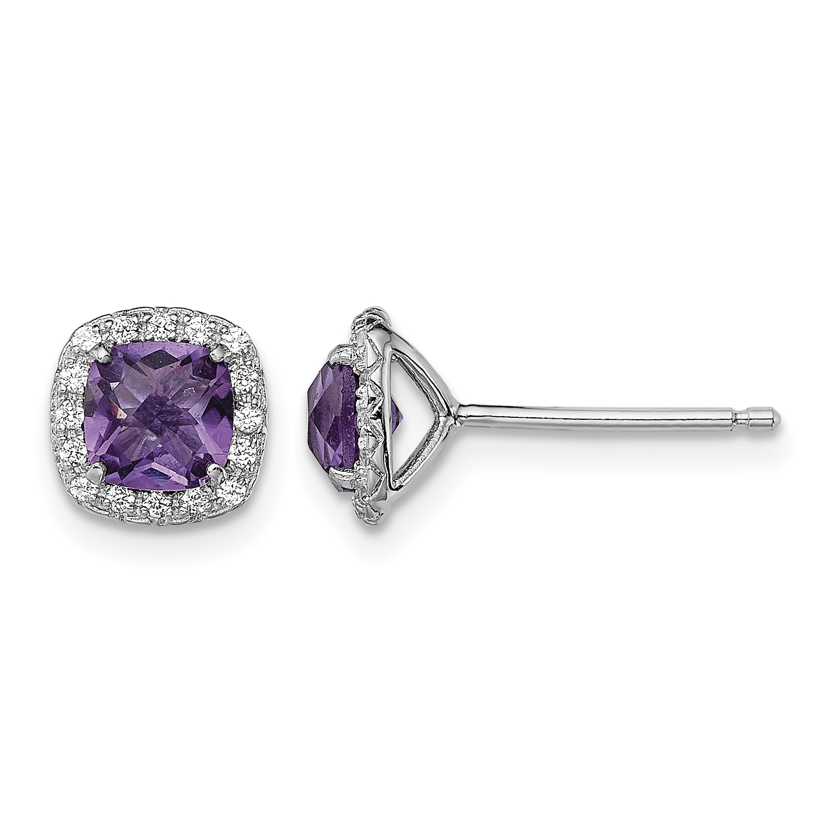Sterling Silver Rhodium Plated Amethyst and Cr White Sapphire Earrings (QE13982)