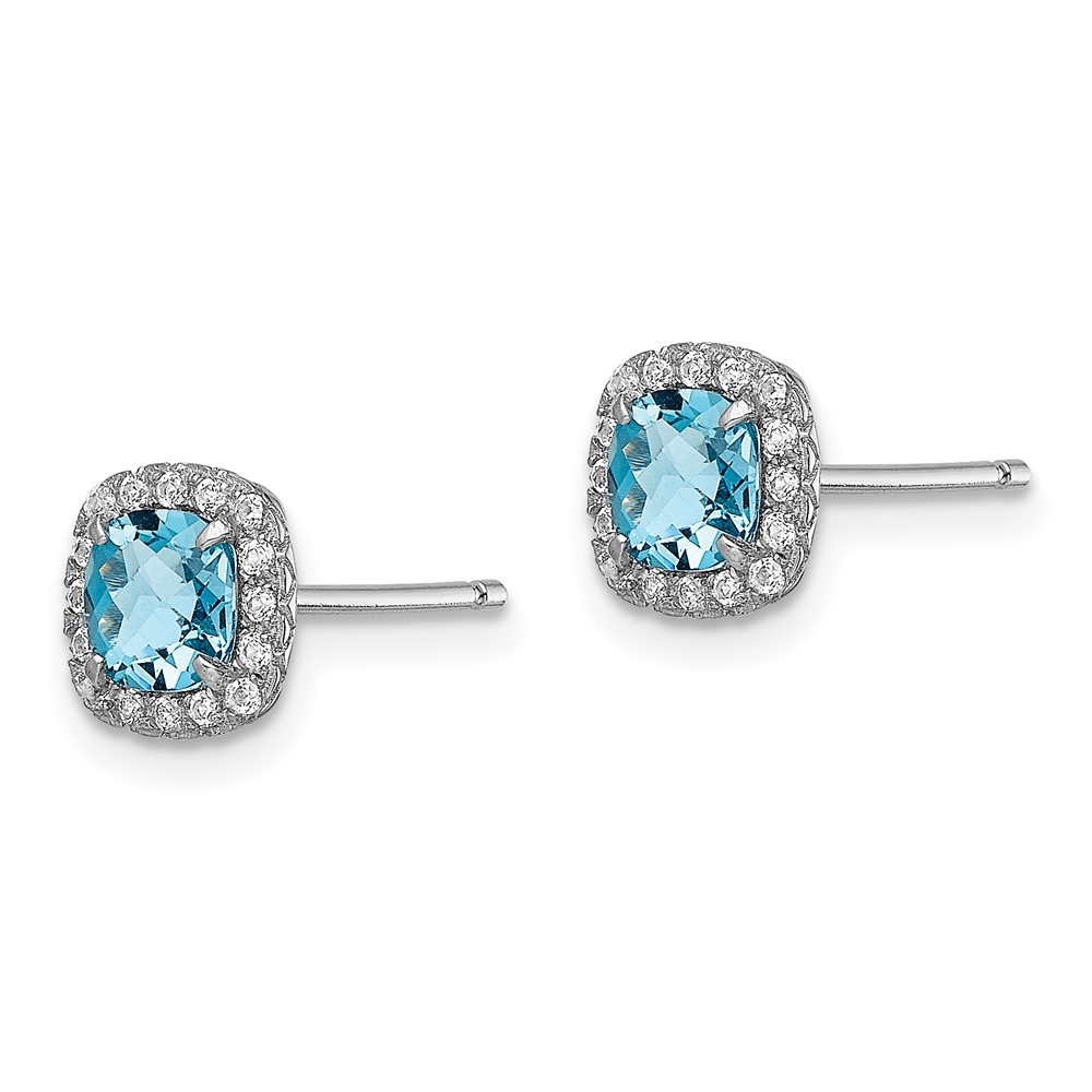 Sterling Silver Rhodium plated Blue Topaz and Cr. Wht Sapphire Earrings (QE13996)