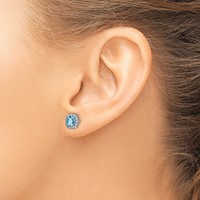 Sterling Silver Rhodium Plated Blue Topaz and Cr. Wht Sapphire Earrings view 3