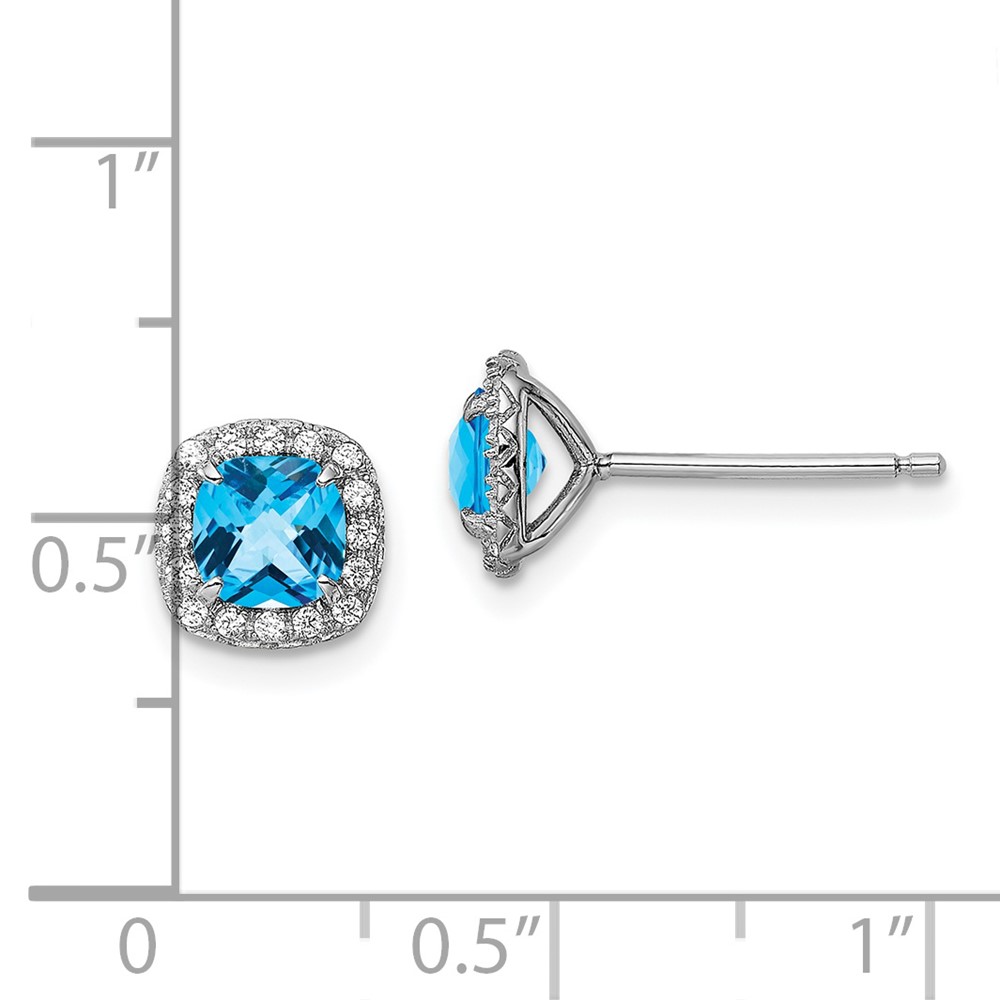 Sterling Silver Rhodium plated Blue Topaz and Cr. Wht Sapphire Earrings (QE13996)