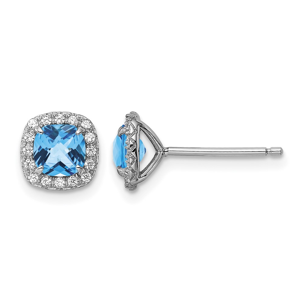 Sterling Silver Rhodium plated Blue Topaz and Cr. Wht Sapphire Earrings (QE13996)