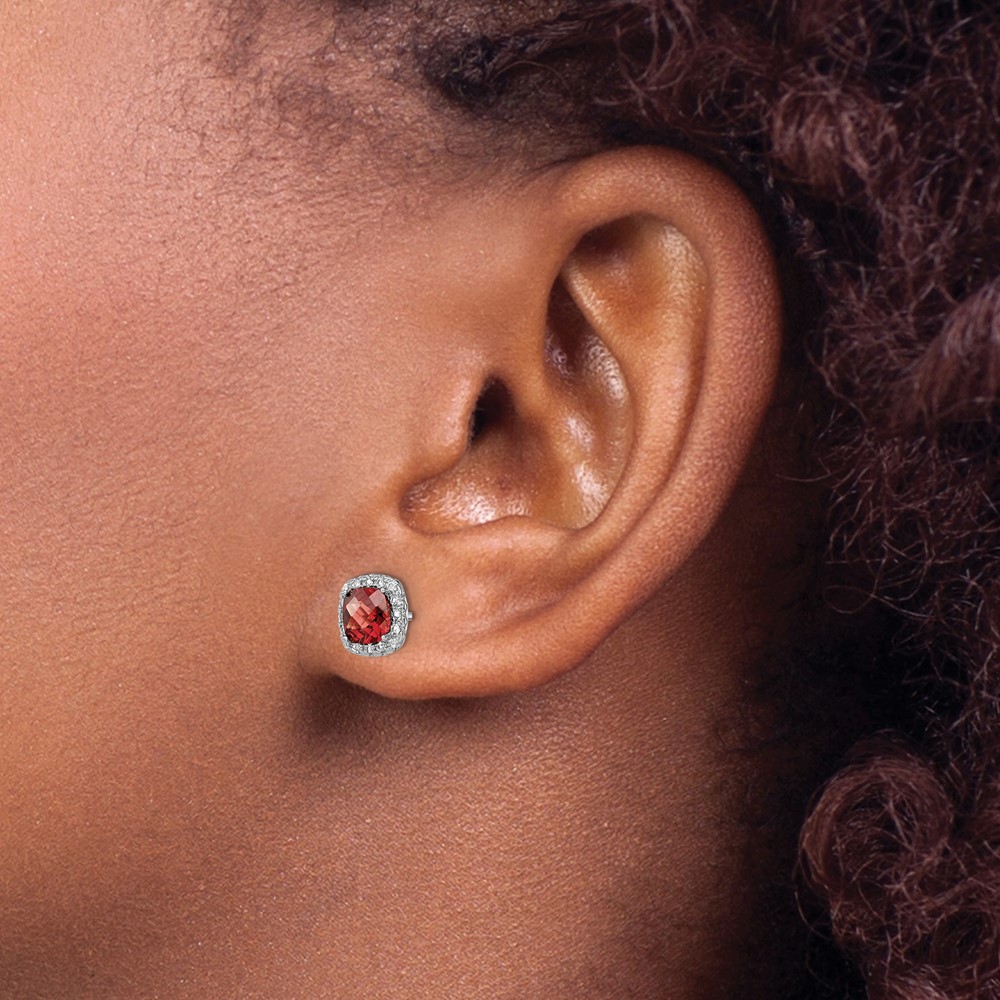 Sterling Silver Rhodium-plated Garnet and Cr. White Sapphire Earrings (QE13997)