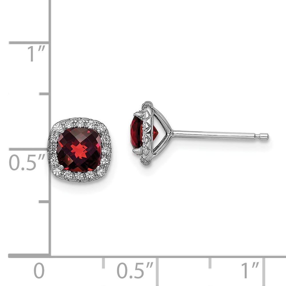 Sterling Silver Rhodium-plated Garnet and Cr. White Sapphire Earrings (QE13997)