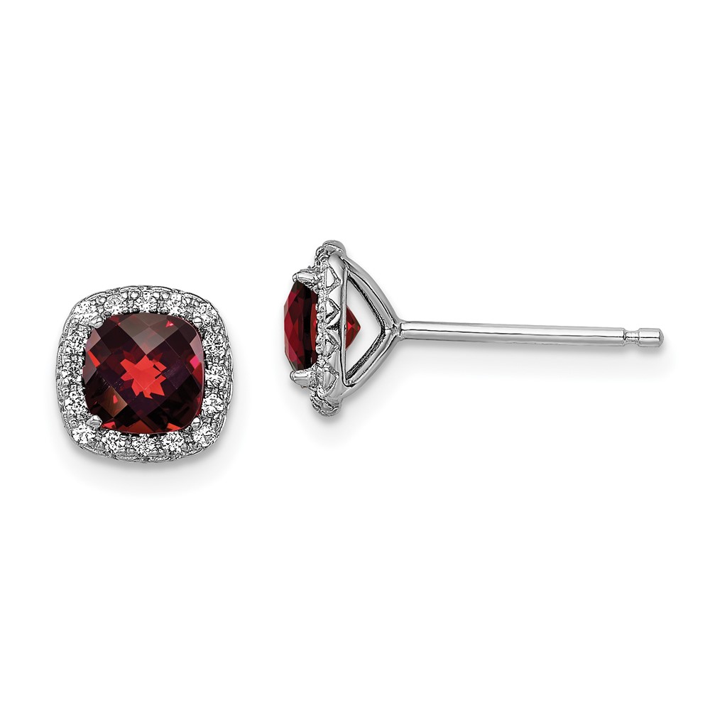 Sterling Silver Rhodium-plated Garnet and Cr. White Sapphire Earrings (QE13997)