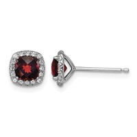Sterling Silver Rhodium-plated Garnet and Cr. White Sapphire Earrings view 1
