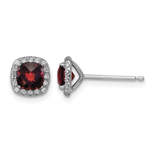 Sterling Silver Rhodium-plated Garnet and Cr. White Sapphire Earrings