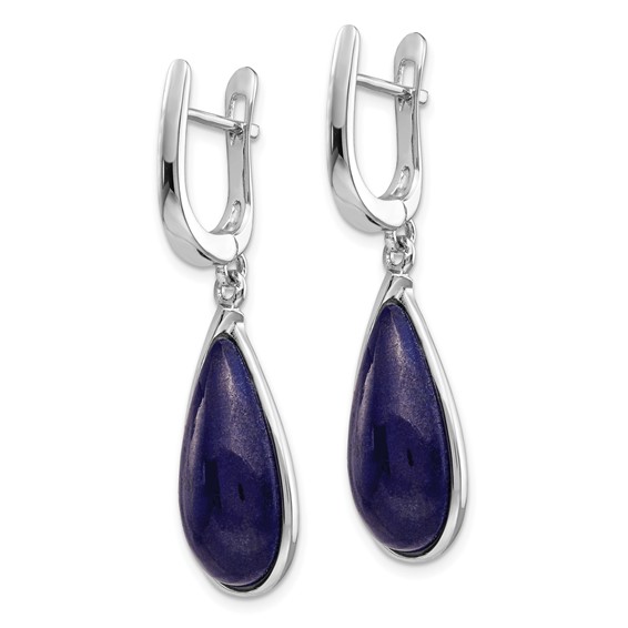 Sterling Silver Rhodium-plated Lapis Teardrop Hinged Earrings