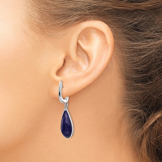 Sterling Silver Rhodium-plated Lapis Teardrop Hinged Earrings