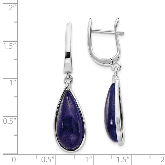 Sterling Silver Rhodium-plated Lapis Teardrop Hinged Earrings