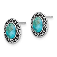 Sterling Silver Rhodium Oxidized Earrings with Recon. Turquoise Post view 2