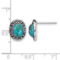 Sterling Silver Rhodium Oxidized Earrings with Recon. Turquoise Post view 4