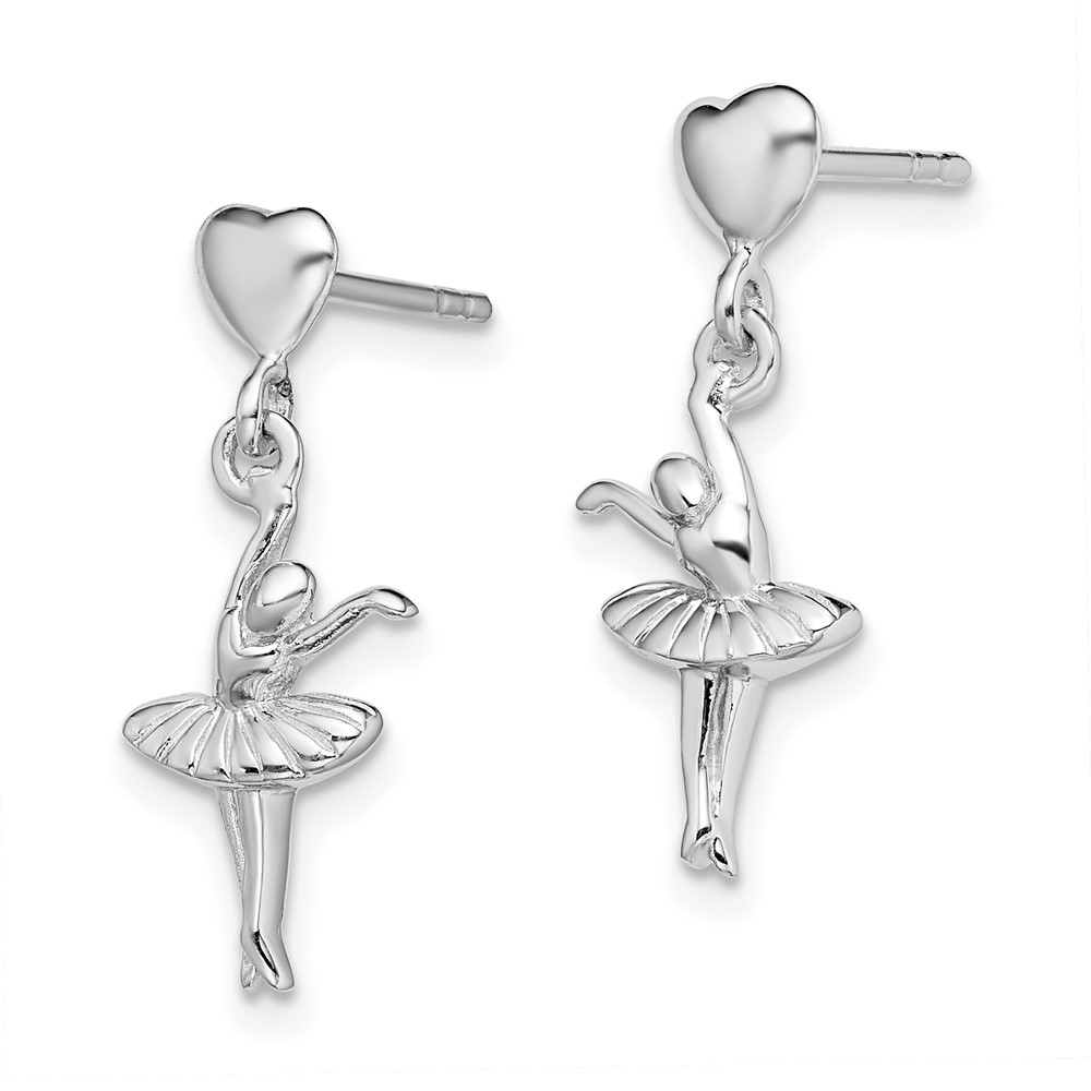 Sterling Silver Rhodium-plated Ballerina Dangle Post Earrings (QE14017)