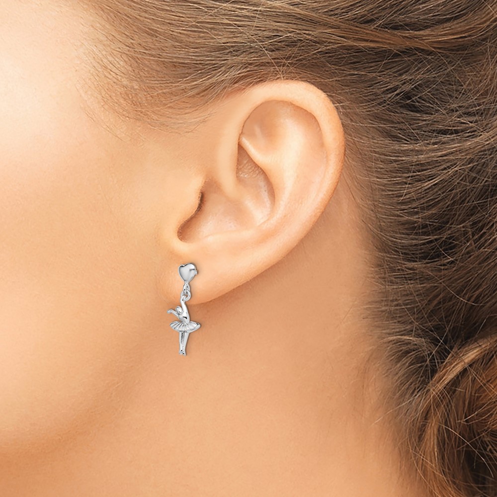 Sterling Silver Rhodium-plated Ballerina Dangle Post Earrings (QE14017)