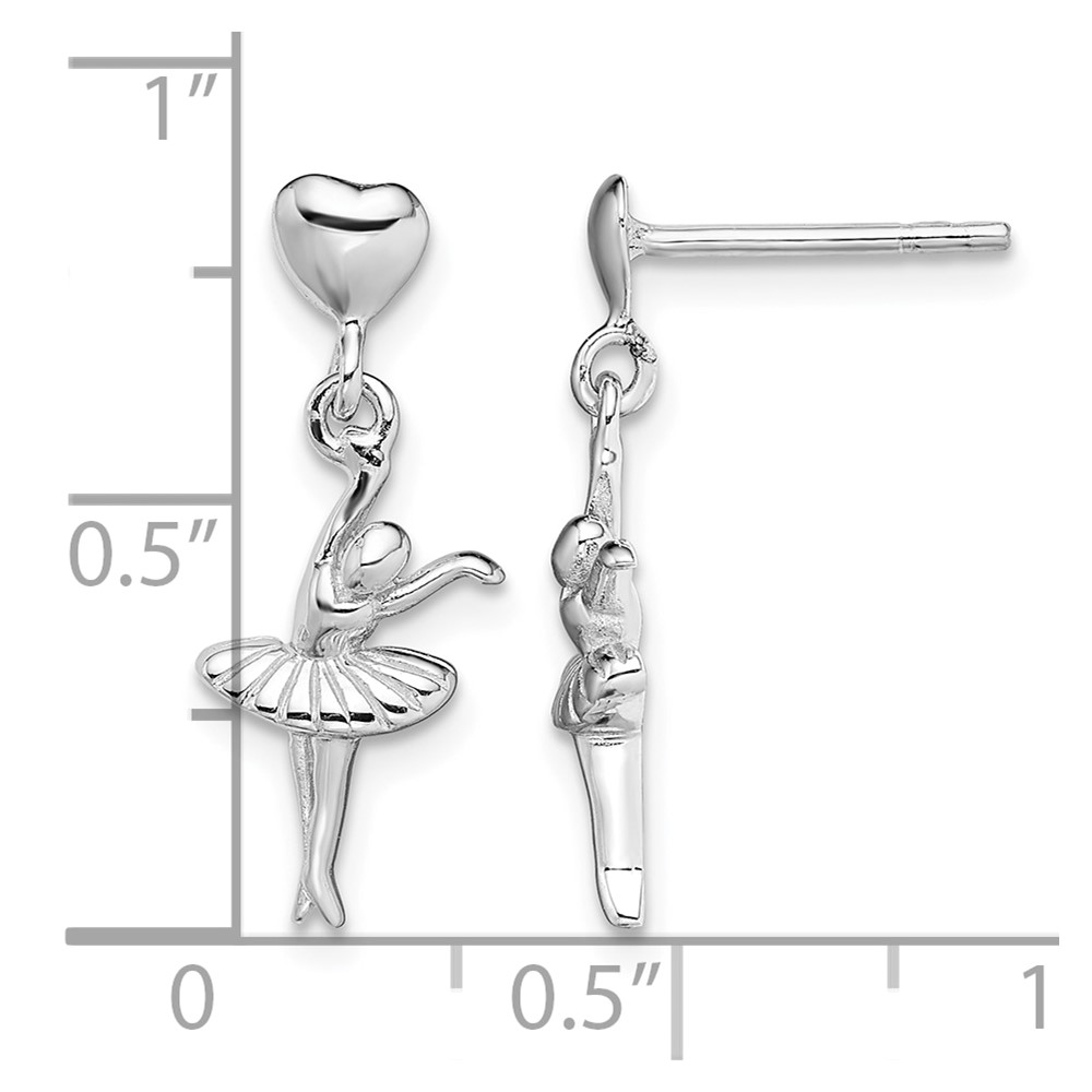 Sterling Silver Rhodium-plated Ballerina Dangle Post Earrings (QE14017)