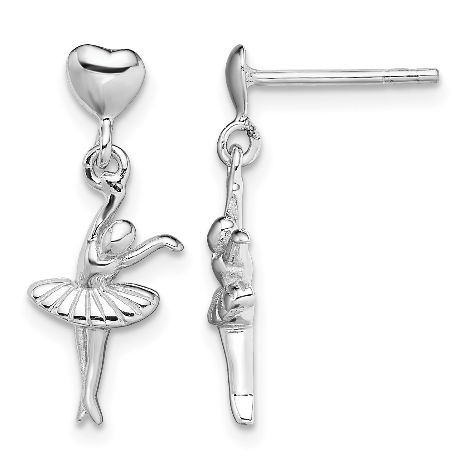 Sterling Silver Rhodium-plated Ballerina Dangle Post Earrings (QE14017)
