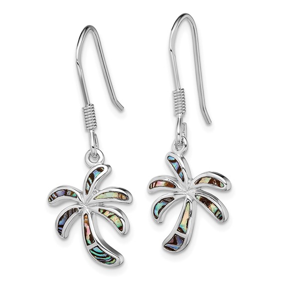 Sterling Silver Rhodium-plated Abalone Palm Tree Earrings