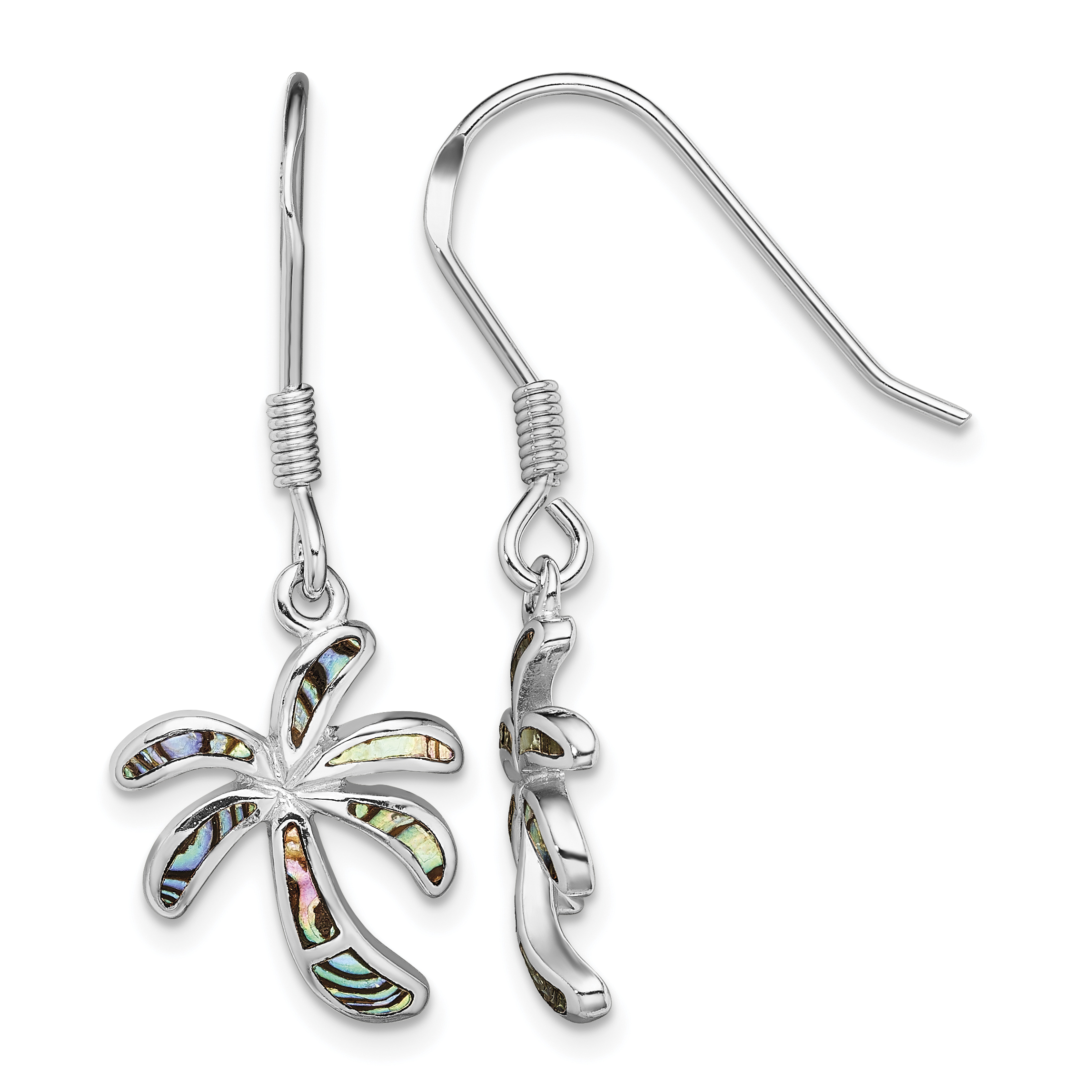 Sterling Silver Rhodium-plated Abalone Palm Tree Earrings (QE14031)
