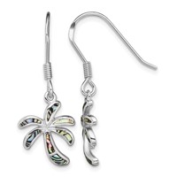 Sterling Silver Rhodium-plated Abalone Palm Tree Earrings view 1
