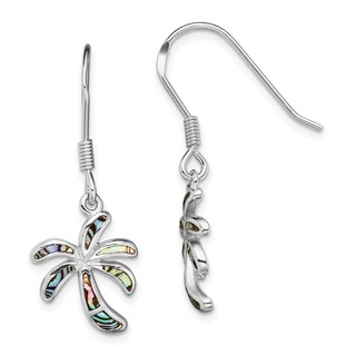 Sterling Silver Rhodium-plated Abalone Palm Tree Earrings