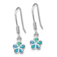 Sterling Silver Rhodium-plated Blue Created Opal Flower Earrings view 2